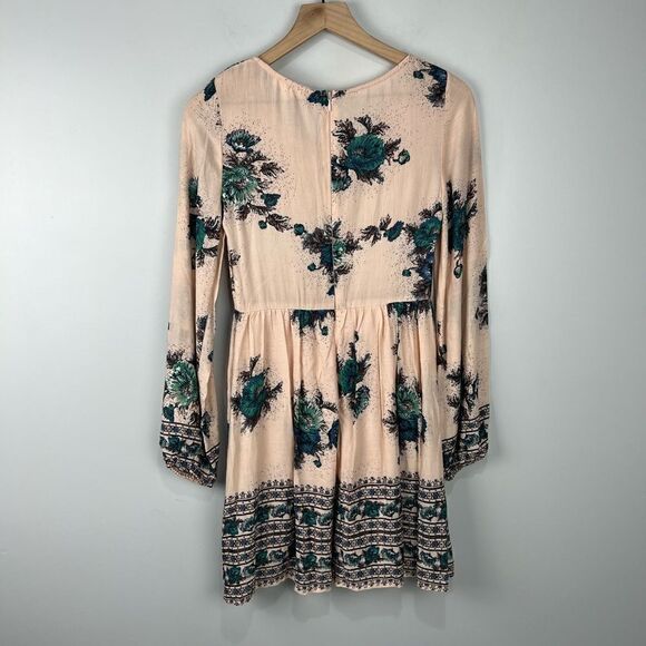 Soieblu Pink Long Sleeve Dress With Blue/Green Floral Pattern - Picture 5 of 8